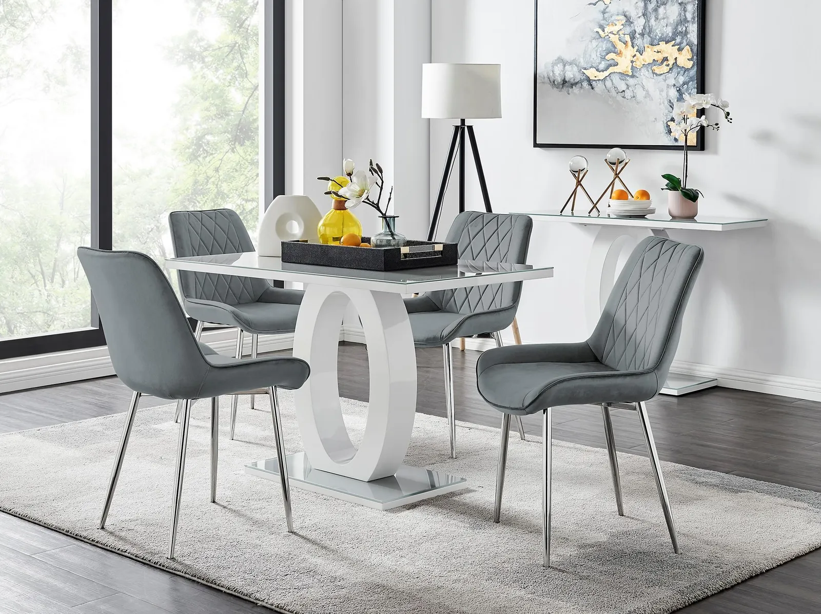 FurnitureboxUK Giovani 4 Grey Dining Table & 4 Pesaro Silver Leg Chairs 1