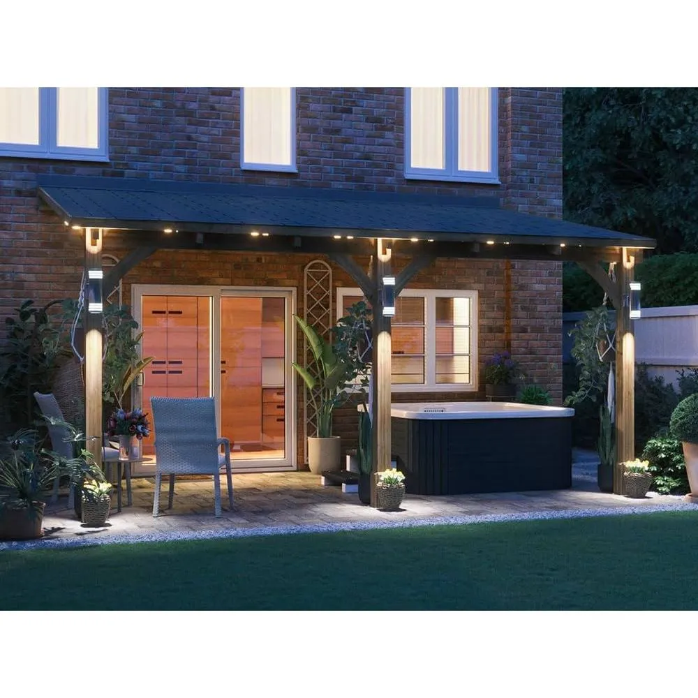 Dunster House Lean To Wooden Gazebo Canopy with Shingles 5m x 3m - Leviathan in Brown 3