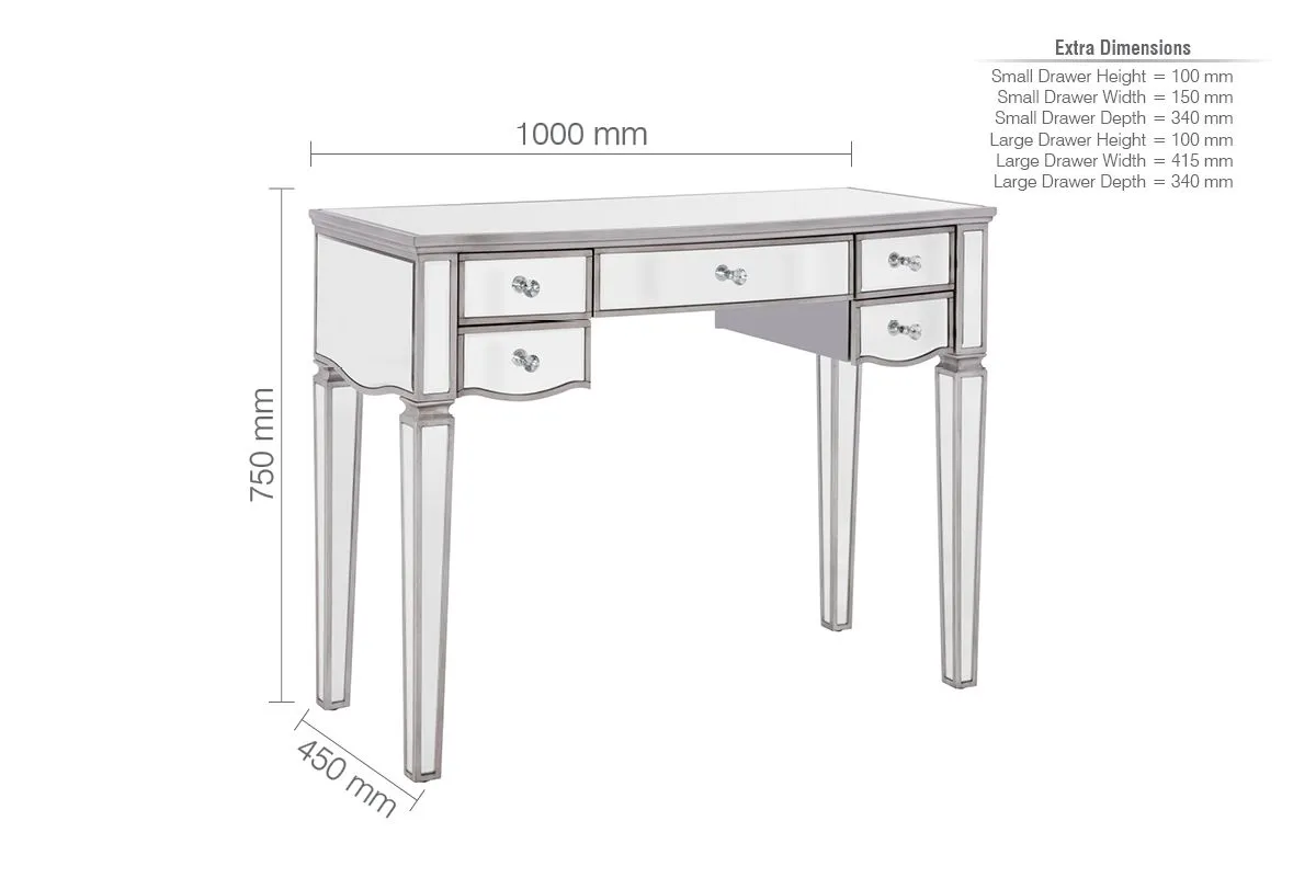 Birlea Elysee 5 Drawer Dressing Table Mirrored in Silver 6