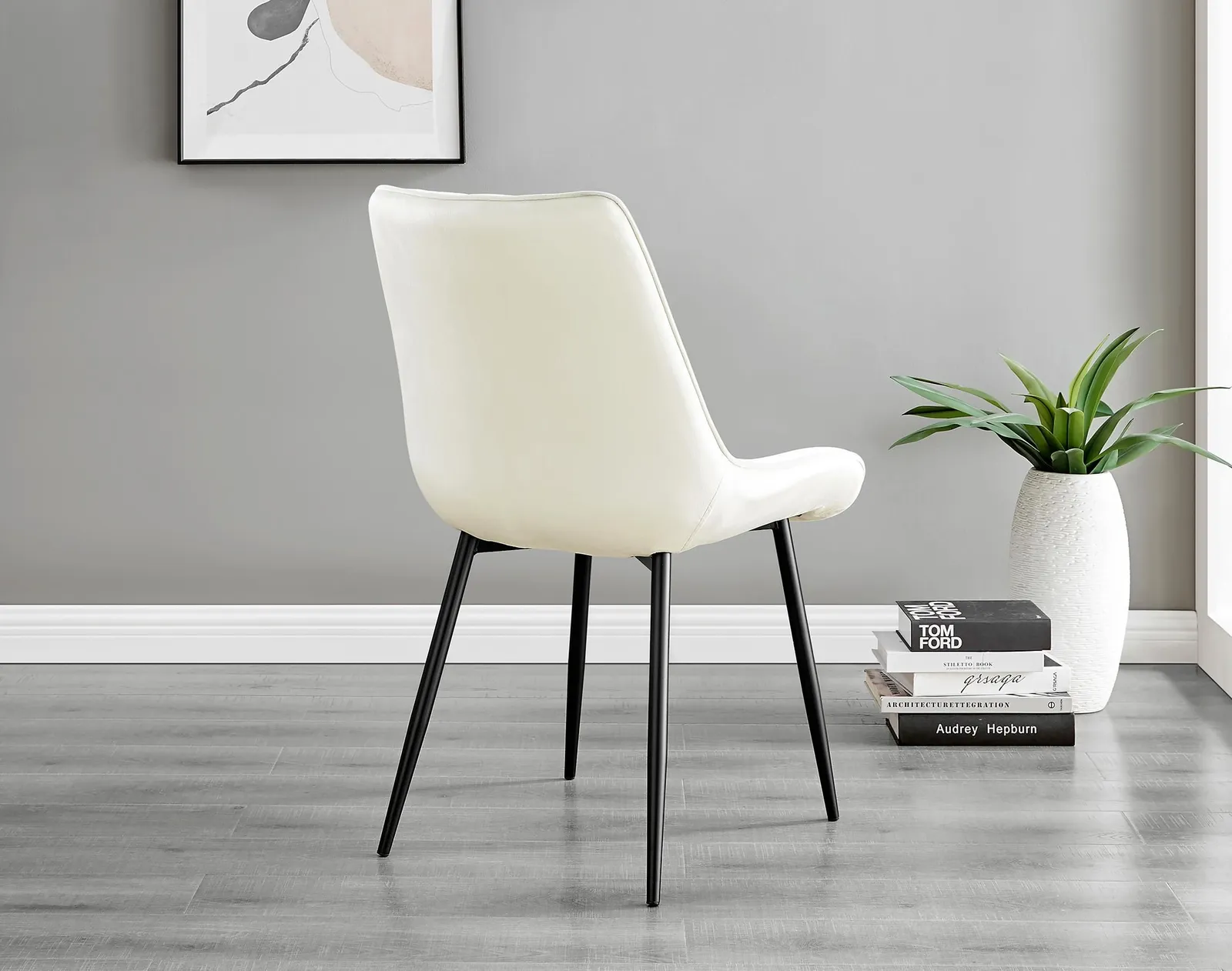FurnitureboxUK Set of 2 Pesaro Luxury Velvet Dining Chairs With Diamond Stitched Back & Black Metal Legs in Cream 5