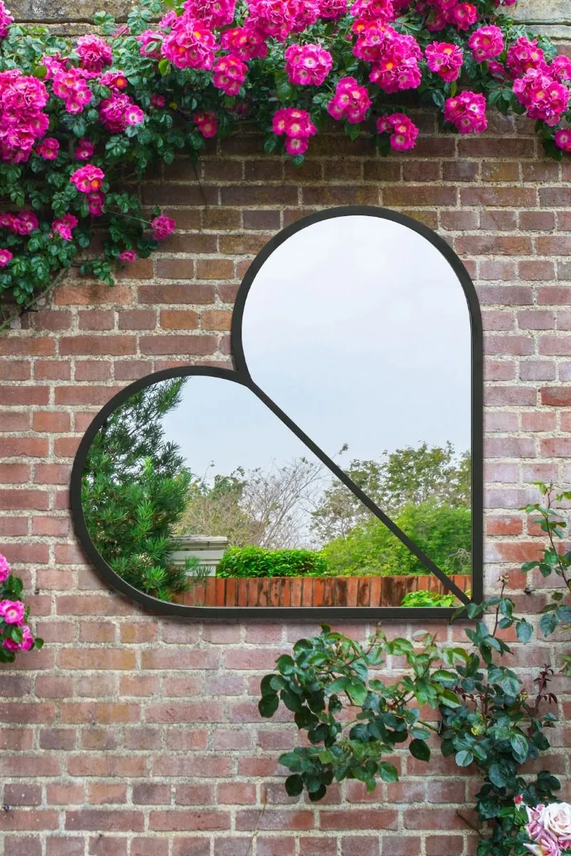 MirrorOutlet Black Metal Framed Heart Shaped Wall Garden Mirror (80CM X 80CM) MAX 5