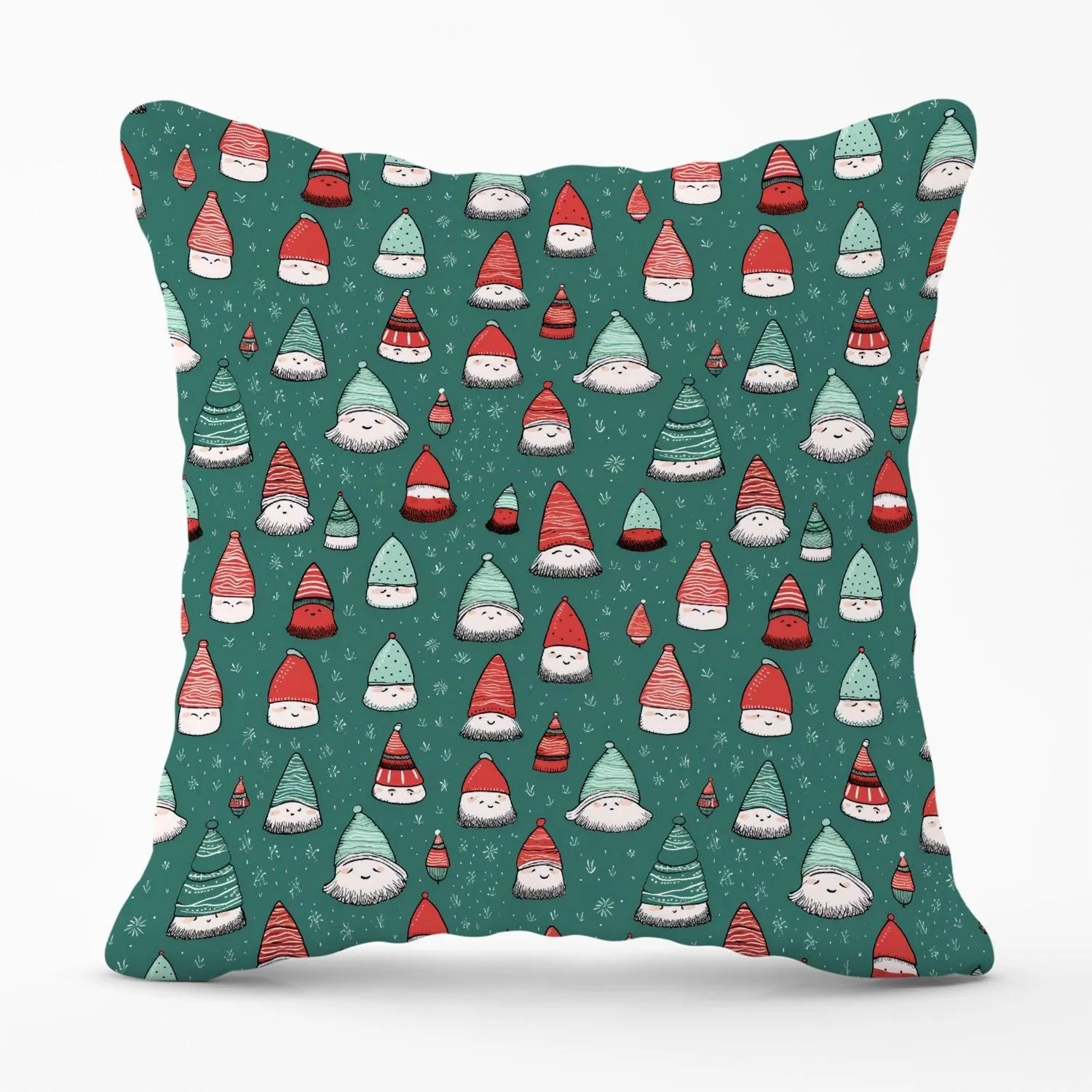 Warren Reed - Designer Hand Drawn Joyful Santa Hats Outdoor Cushion in Green
