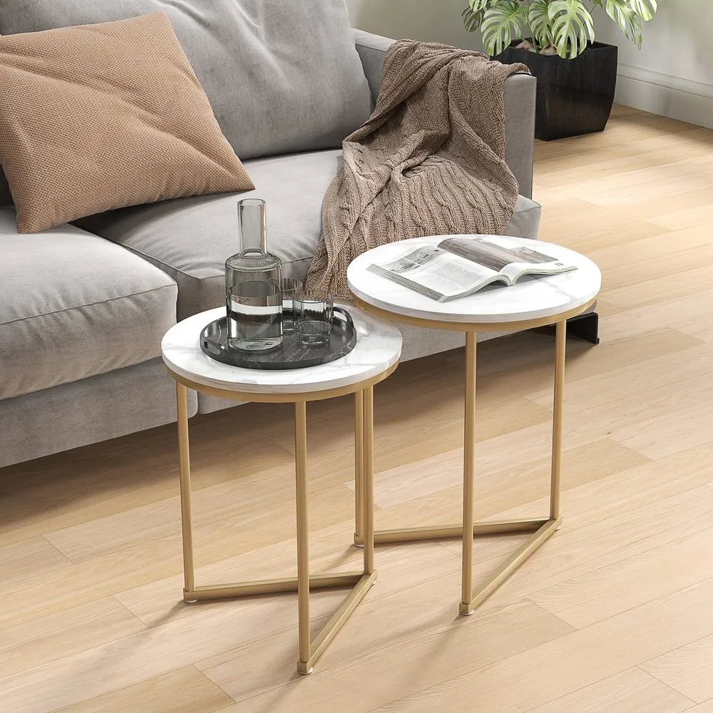 HOMCOM Nesting Coffee Table Set of 2 with Metal Frame, Gold Tone 2