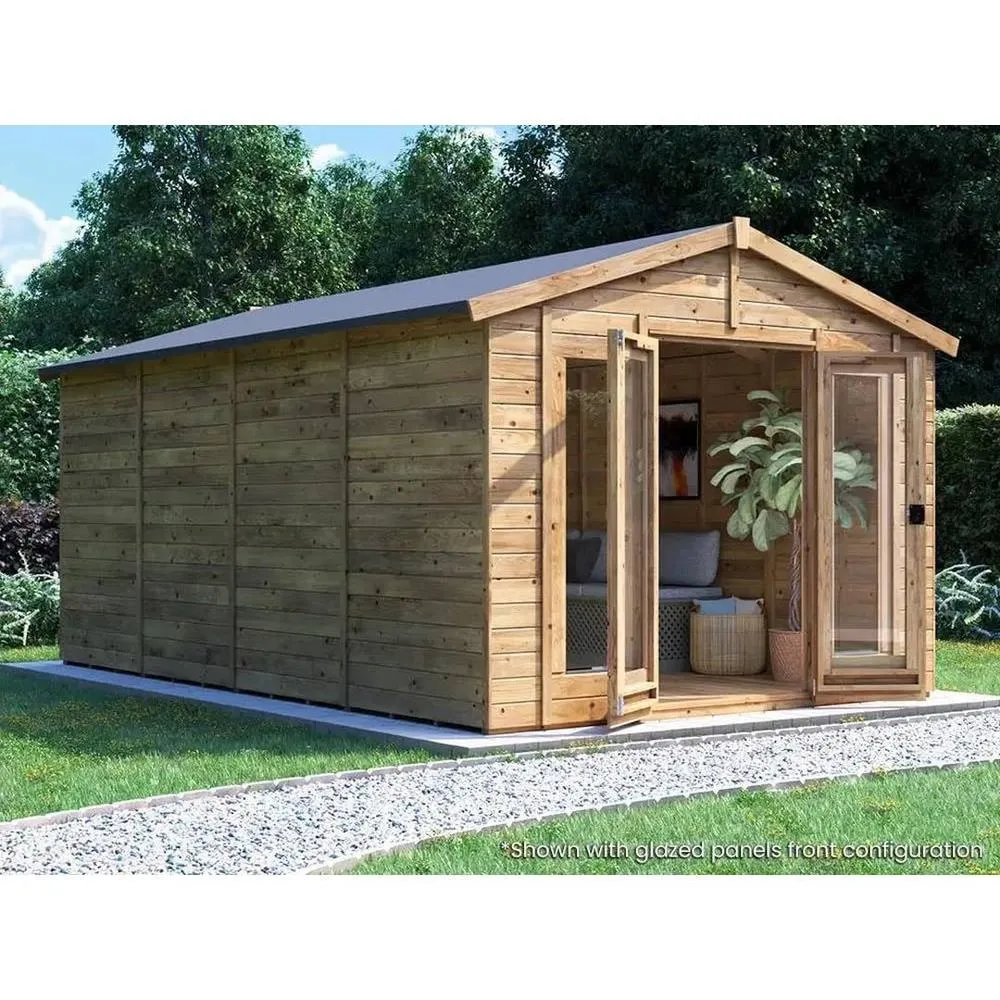 Dunster House Summerhouse 3m x 4.8m (10' x 16') Apex Roof, RagePanda Modular in Brown 5