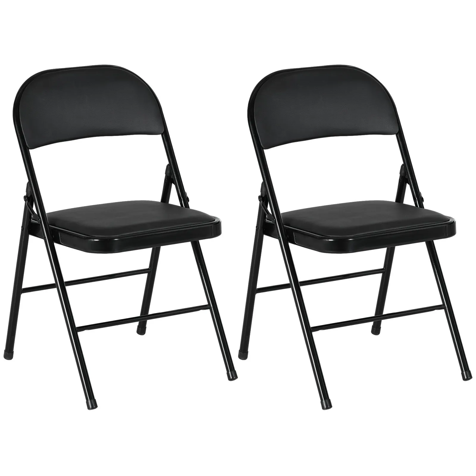 HOMCOM 2 Pack Padded Folding Chairs with Cushioned Seat & Metal Frame in Black 2