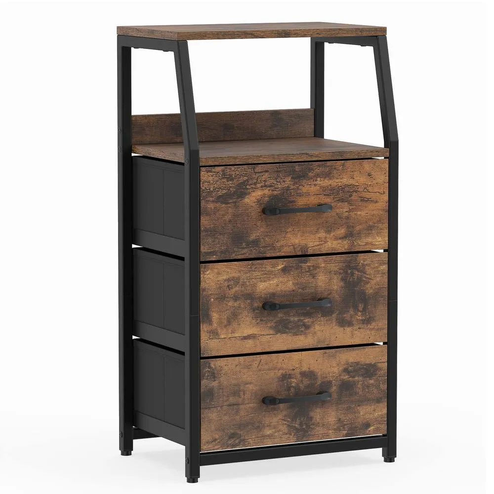 Costway 3-Drawer Storage Cabinet Vertical Storage Dresser w/Detachable Drawers in Brown 2