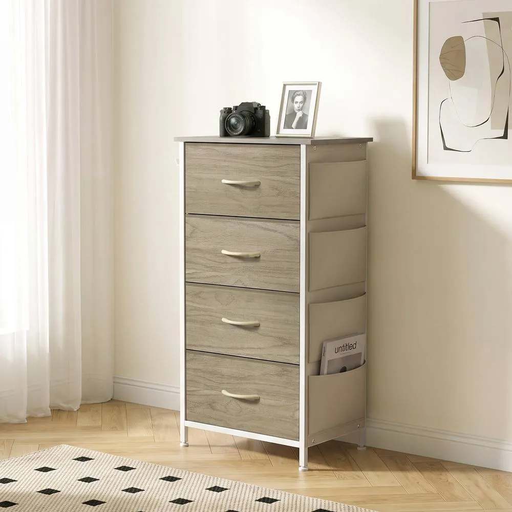 HOMCOM Fabric Chest of Drawers, 4 Drawer Dresser for Bedroom, Natural Wood in Brown 2