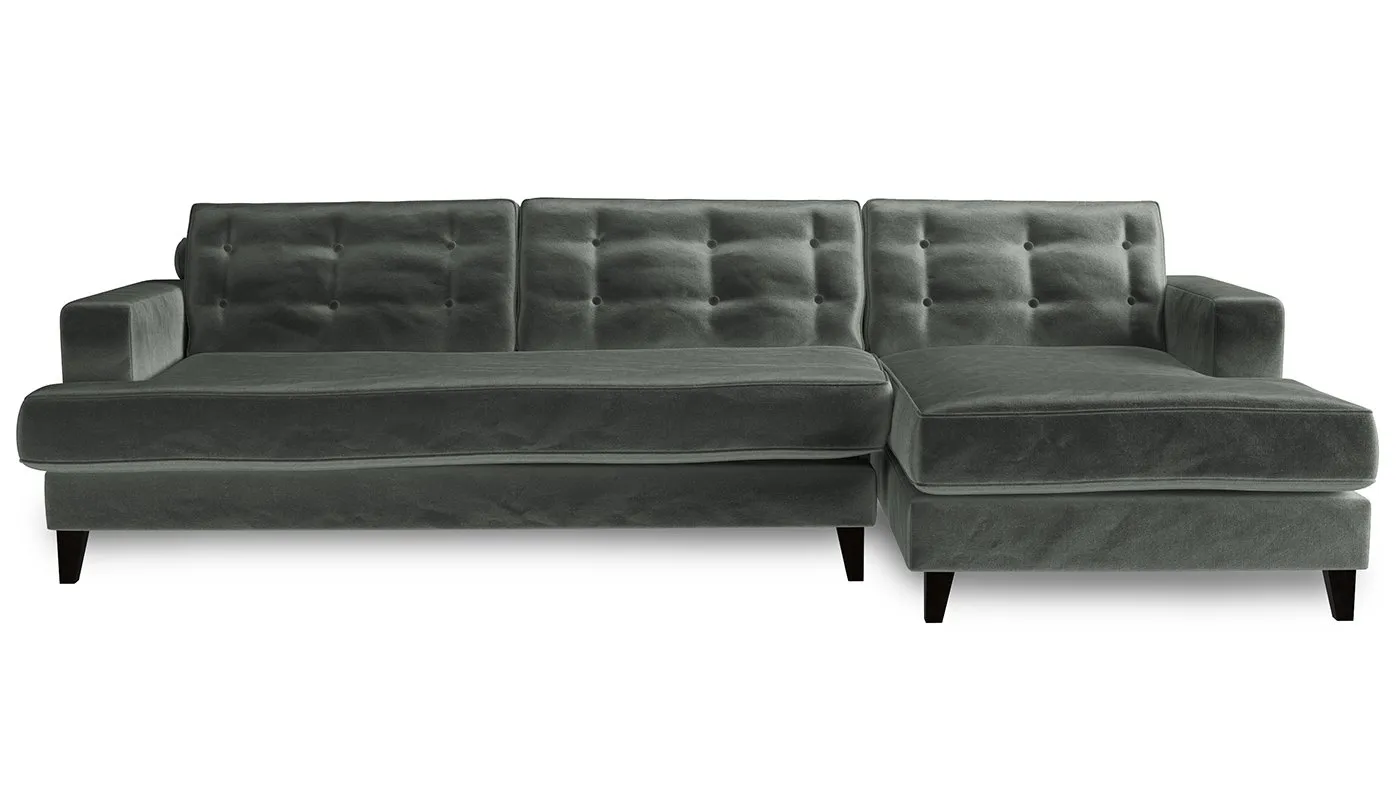 Heal's Mistral Right Hand Facing Corner Sofa Velvet Charcoal Black Feet