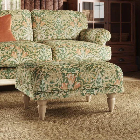 Jolene William Morris Woodland Weeds Print Velvet Footstool 1