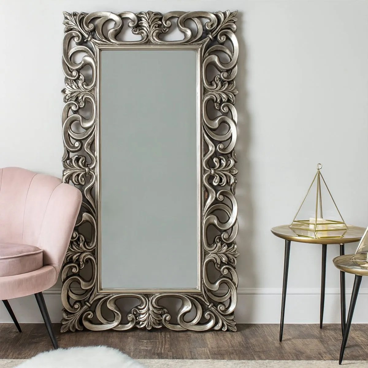 Melody Maison Large Baroque-style Silver Wall / Floor Mirror 90cm X 168cm