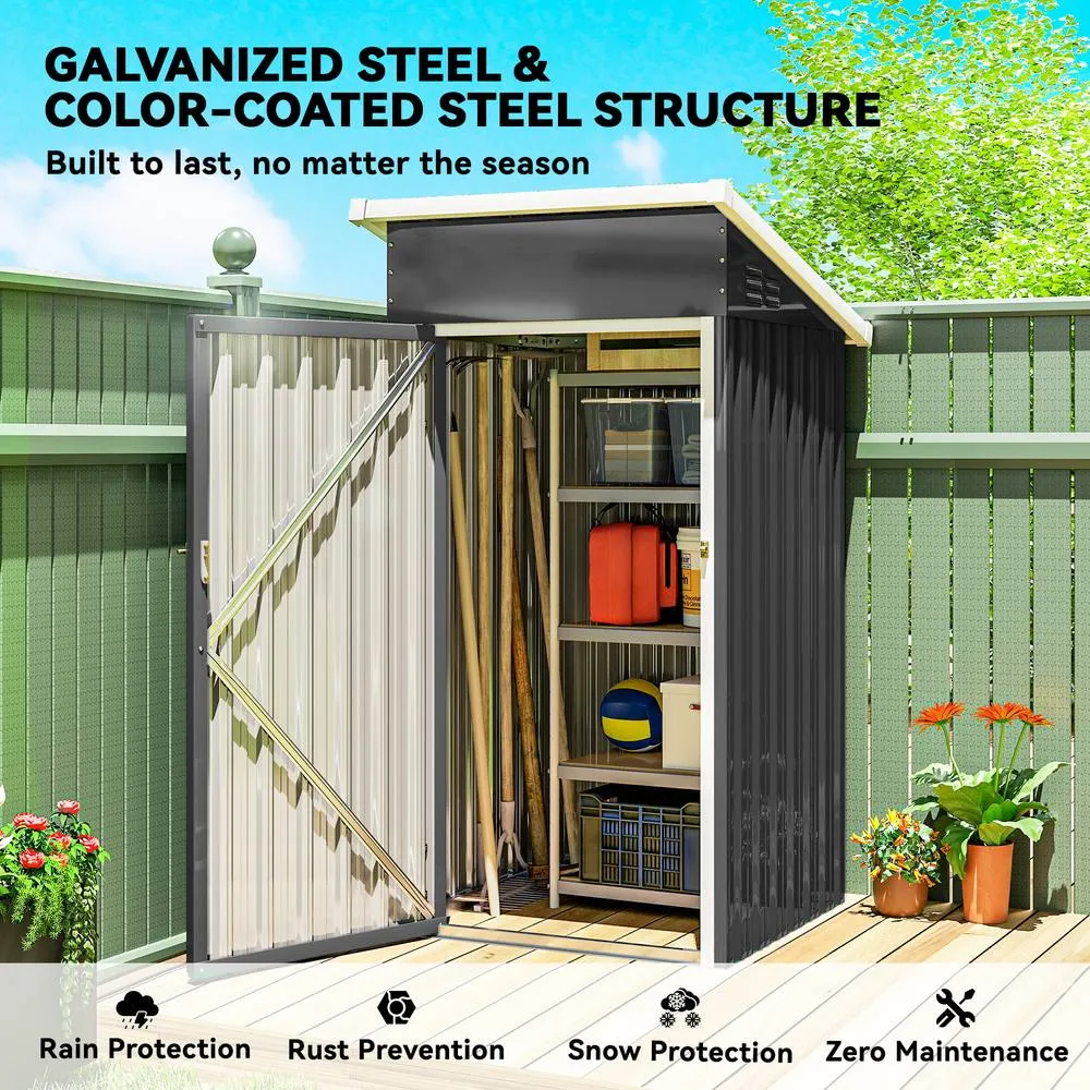 OUTSUNNY 3.5 x 3 ft Metal Storage Shed with Lockable Door for Patio in Dark Grey 6