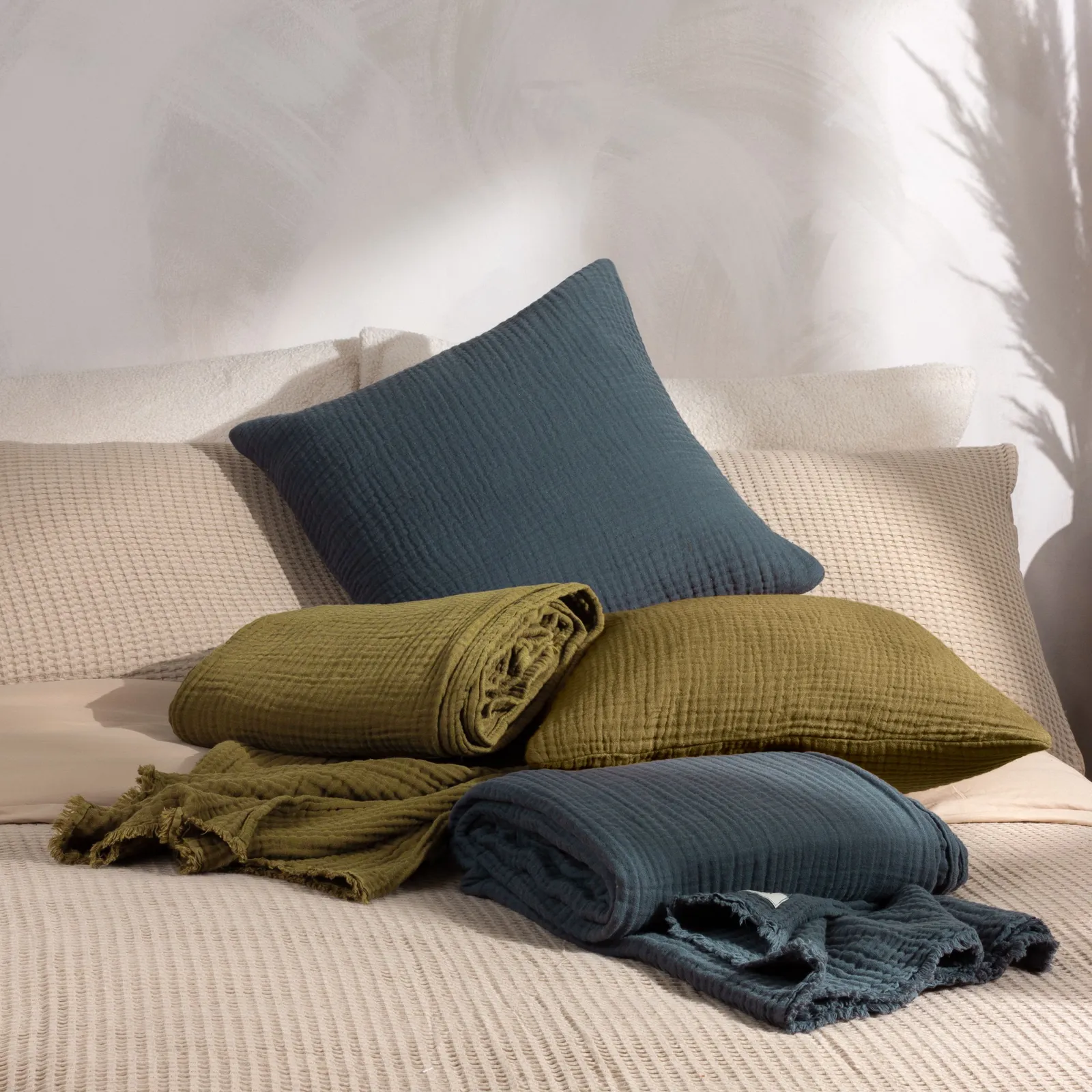 Yard Lark Muslin 100% Cotton Plain Cushion in Dark Blue 5