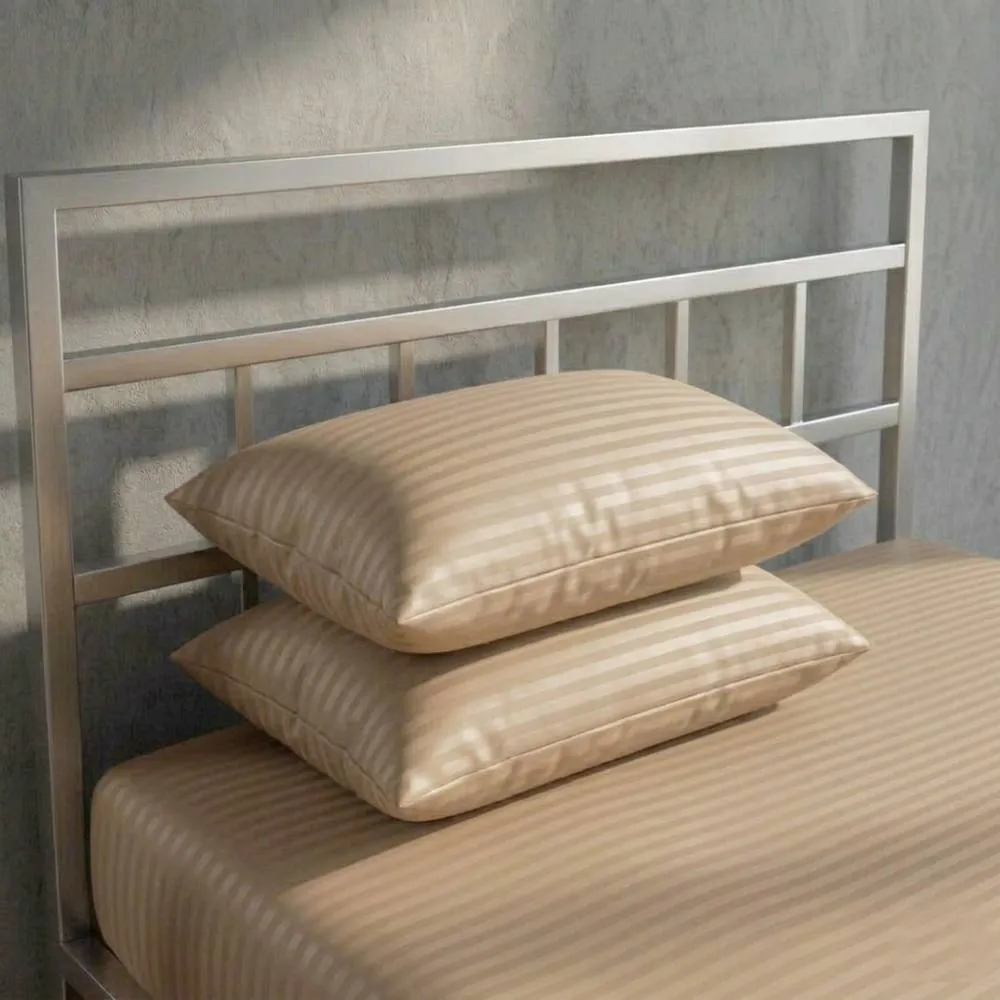 Snug City Luxury 250TC Housewife Satin Stripe Pillowcase Pair Soft Touch in Beige