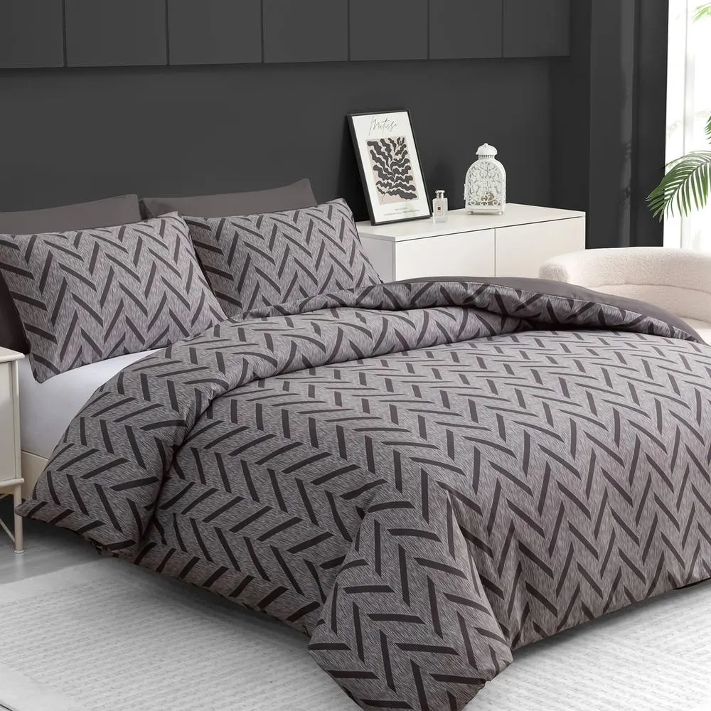 Grace Double Brushed Microfber Duvet Cover Set Ultrasoft Bedding Sets in Grey