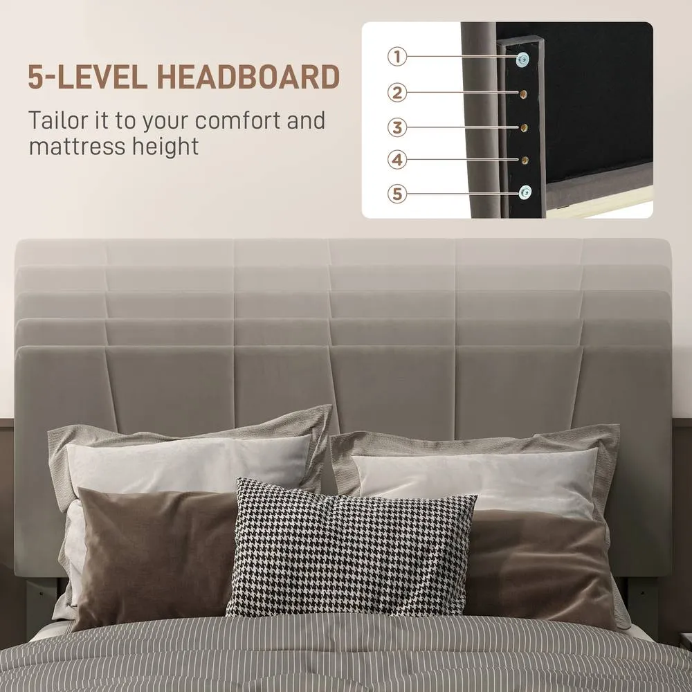 HOMCOM Bed Frame with 5-Level Adjustable Headboard Wooden Slats in Grey 4