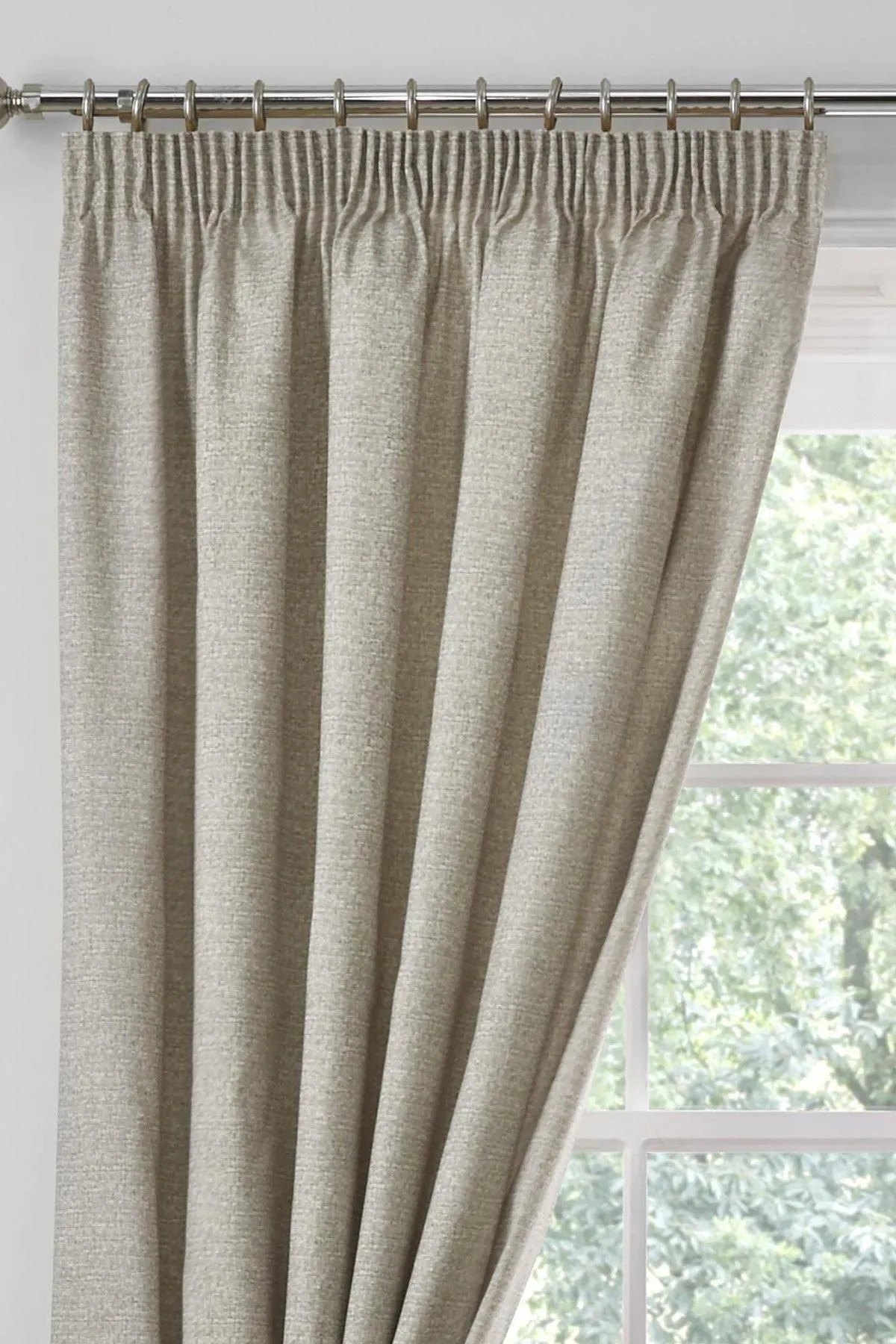 Dreams & Drapes 'Pembrey' Textured Pair of Pencil Pleat Curtains With Tie-Backs in Natural 2