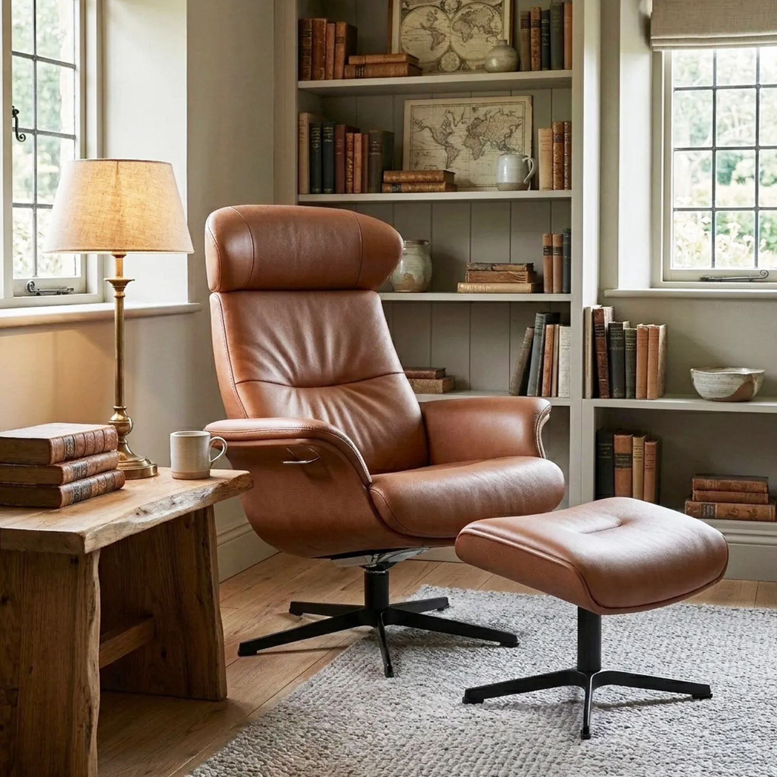 Conform Timeout X-Foot Footstool Fantasy Cognac, Brown Leather | Barker & Stonehouse 2