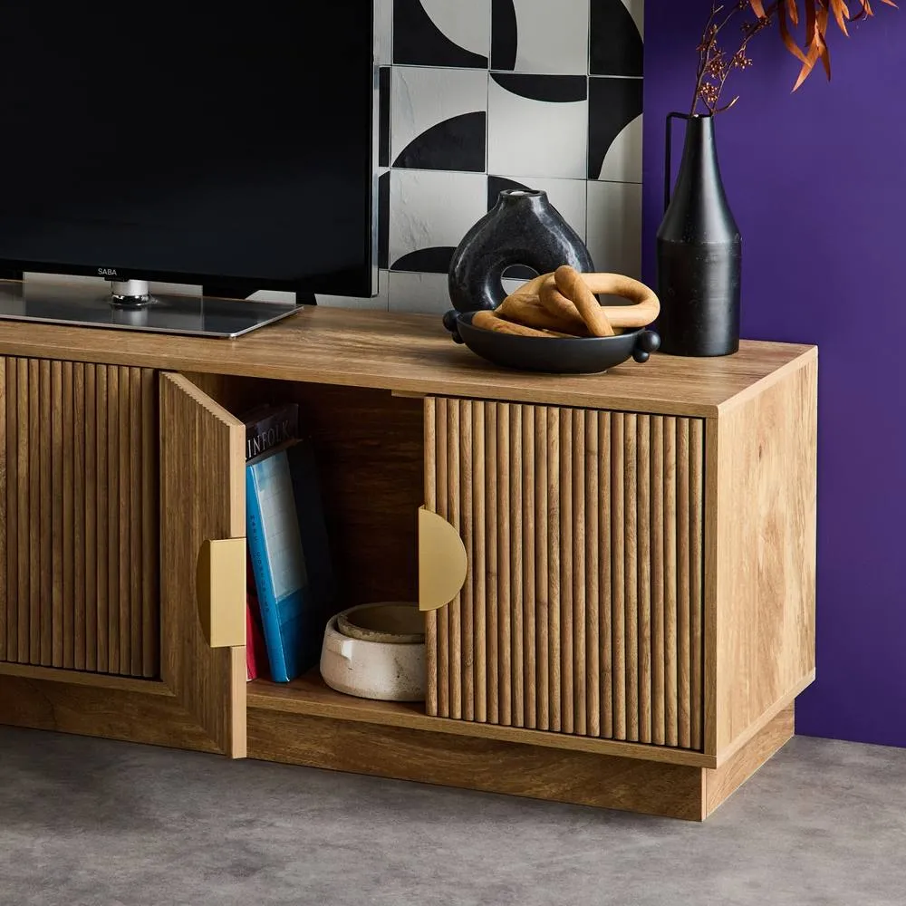 sweeek 140cm Tv Unit Exotic Wooden Effect 4 Doors in Brown 6