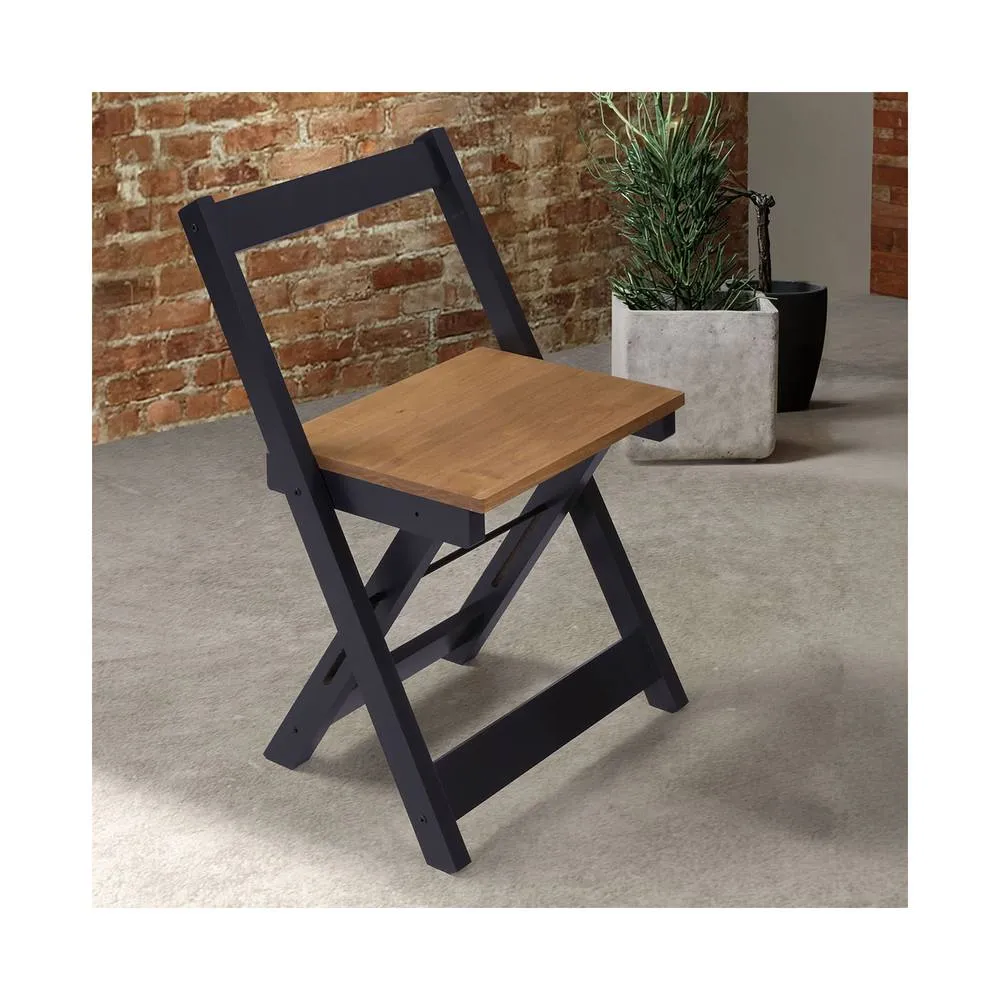 Seconique Santos Folding Chair (Box of 2) Navy Blue/Distressed Waxed Pine