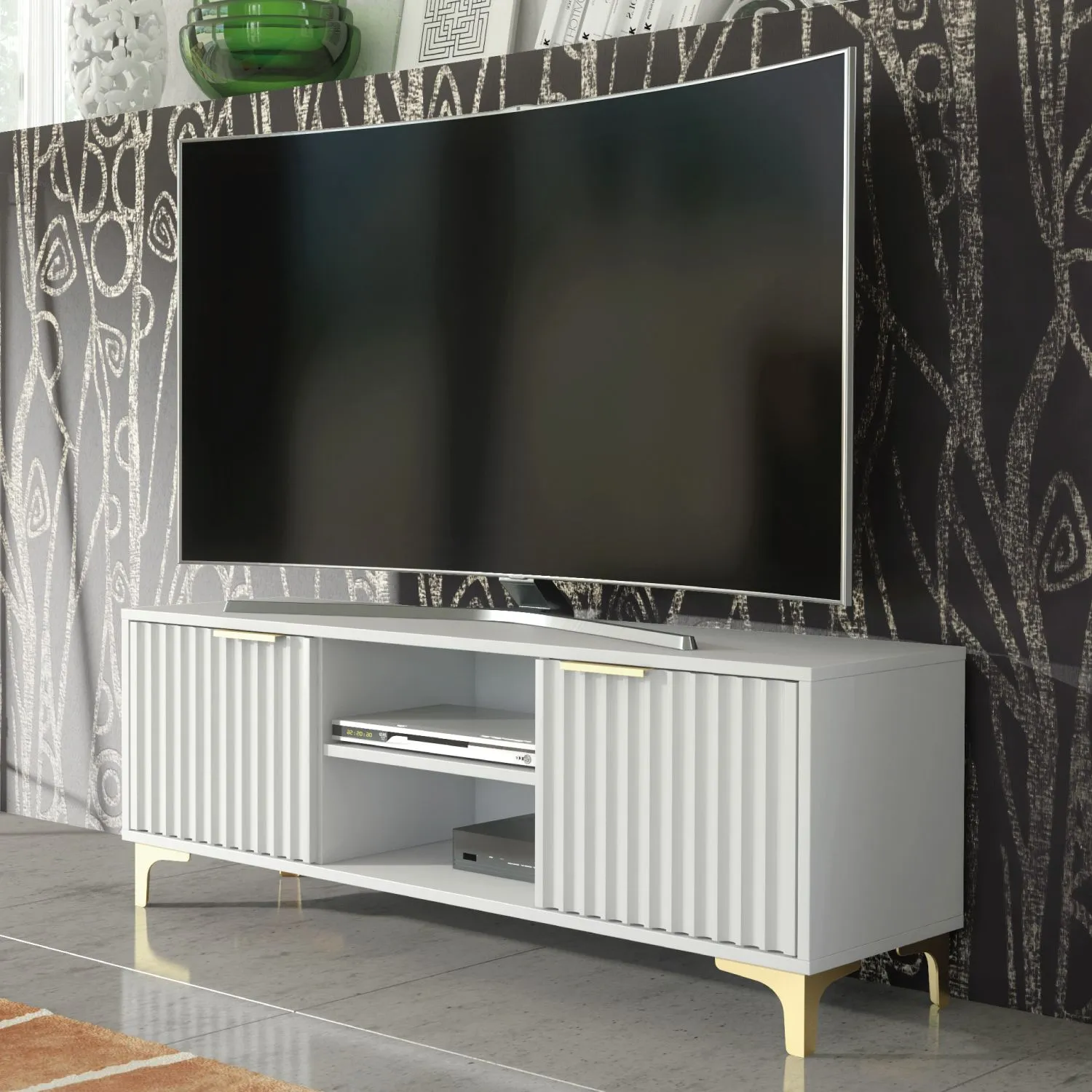 Creative Furniture Tide Crest TV Unit Gold 120cm - Modern Fluted Design in Grey or White 5