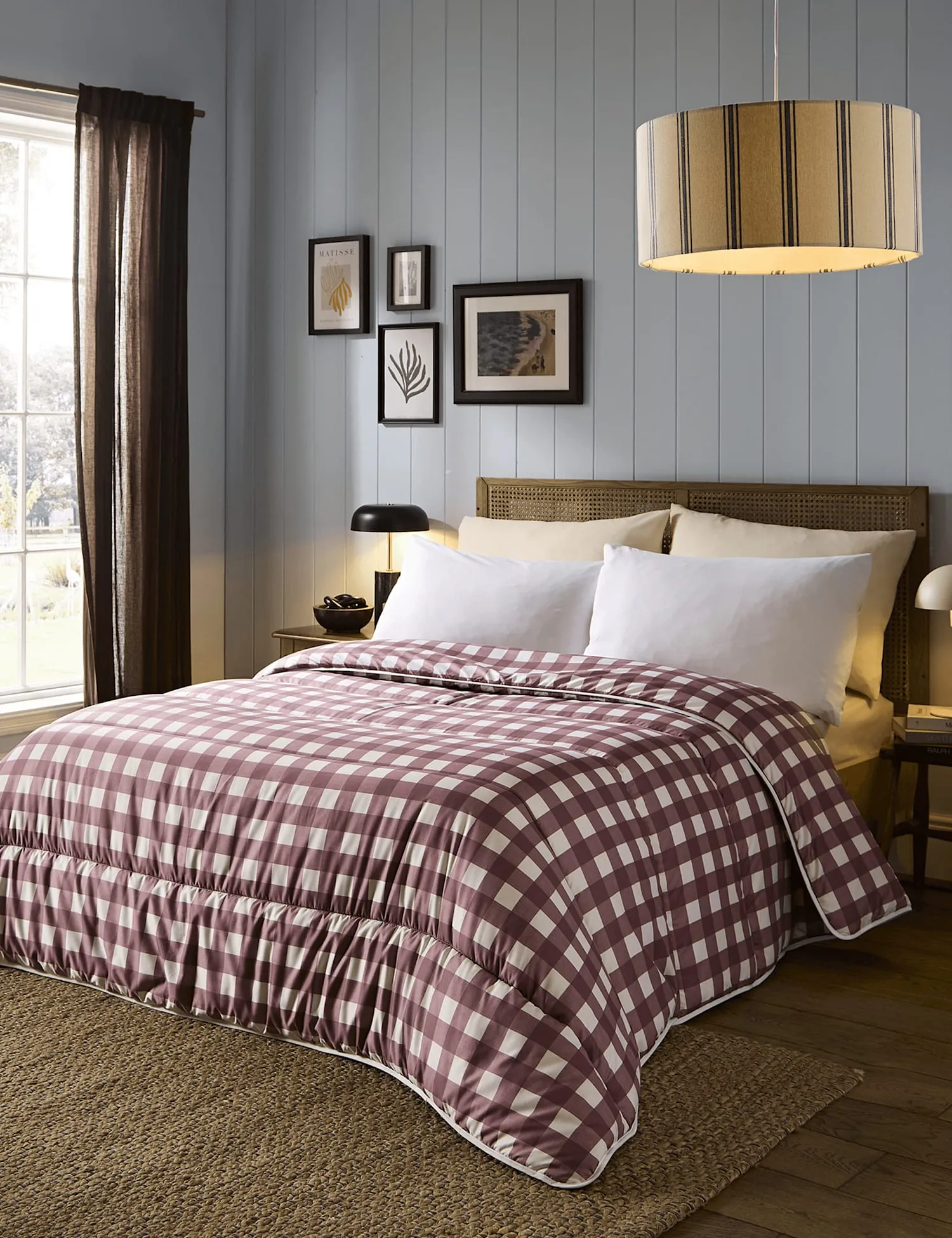 Nightlark Gingham Checked 10.5 Tog Coverless Duvet & Pillowcase Set Burgundy