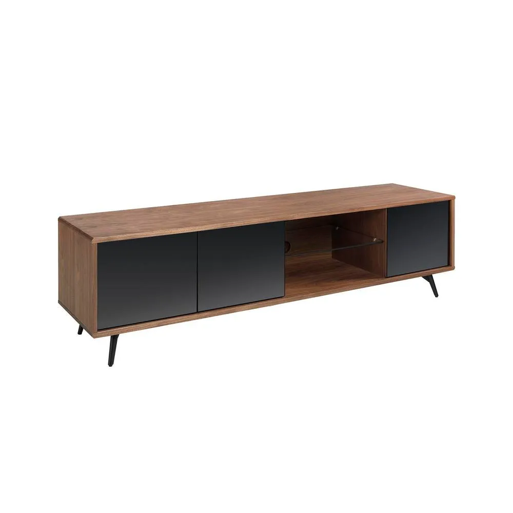 Angel Cerda Walnut TV Unit with Black Mirror Glass & Black Steel in Brown