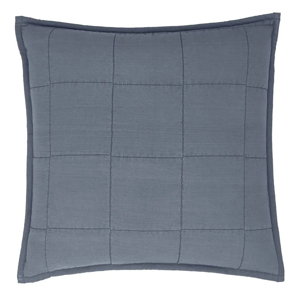 Yard Hebden Quilted Washed Cotton Cushion in Blue 2