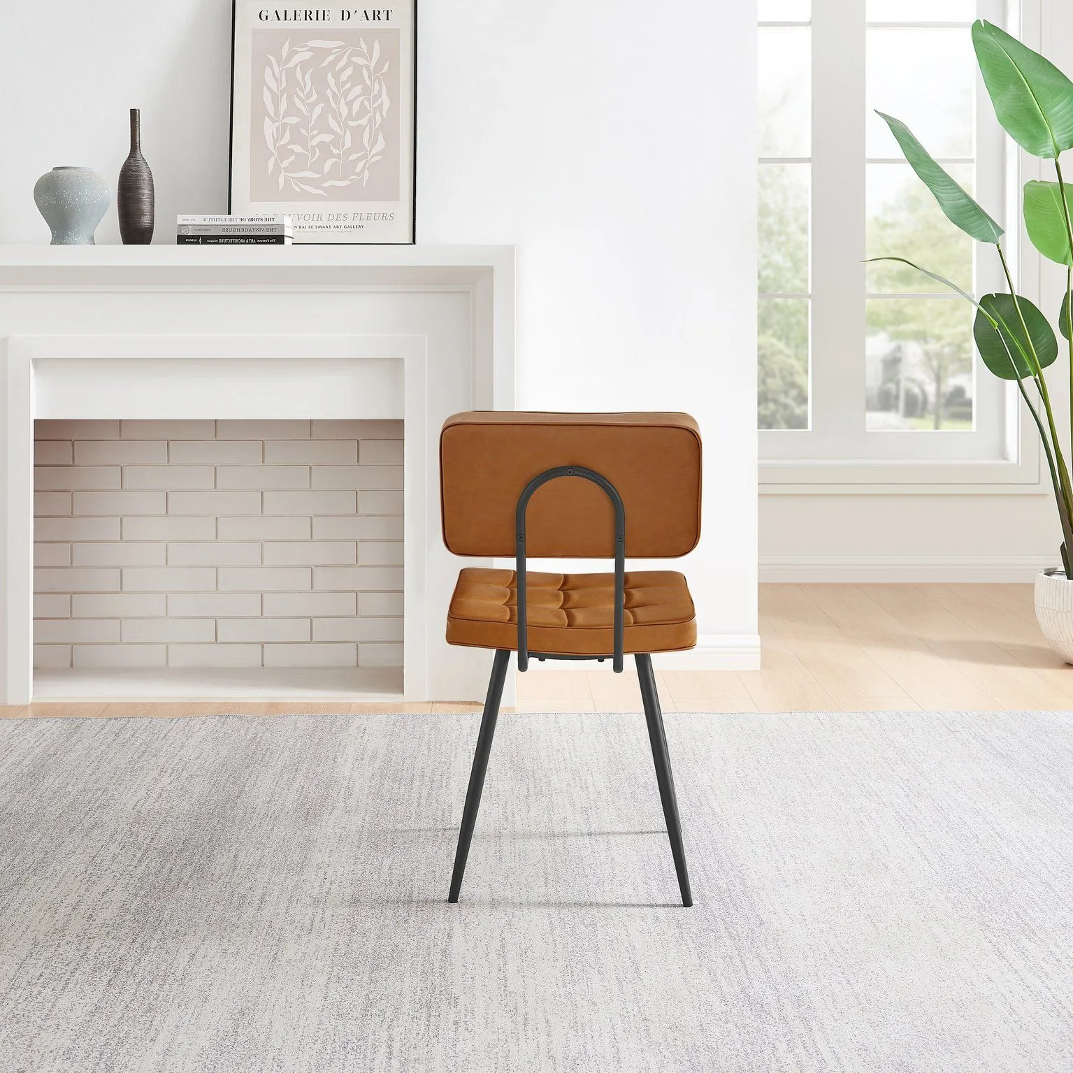 FurnitureboxUK Braxton 2x Tan Faux Leather Black Leg Dining Chair 5