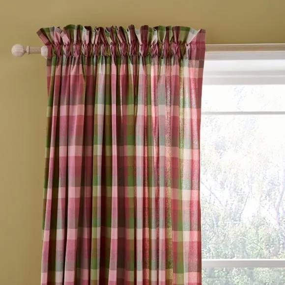 Vintage Gingham Frill Slot Top Curtains