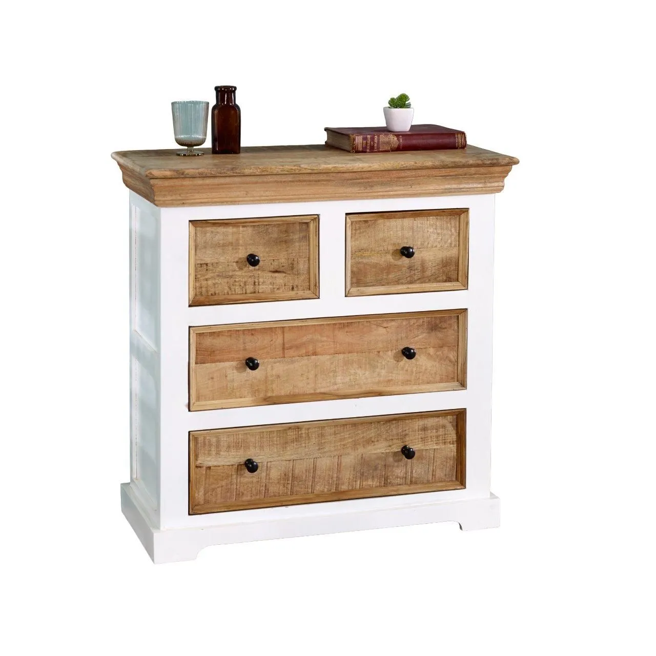 IH Design Curley Solid Mango Wood White Chest Of 4 Drawers 5