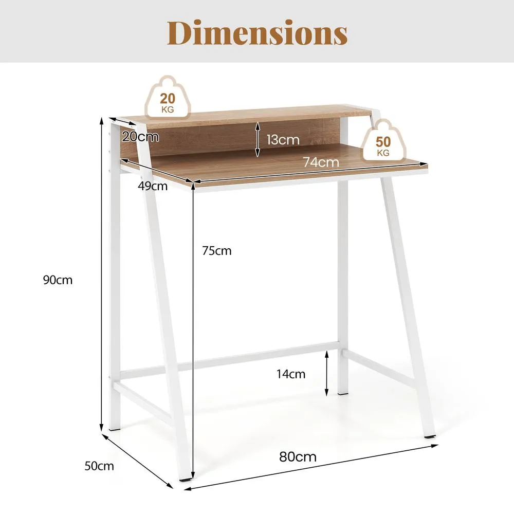 Costway Computer Desk 80 CM Small Desk Compact Desk with Monitor Stand-Natural in Natural 2