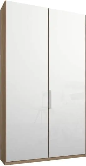 Caren 2 door 100cm Hinged Wardrobe, Oak Frame, White Glass Doors, Premium Interior