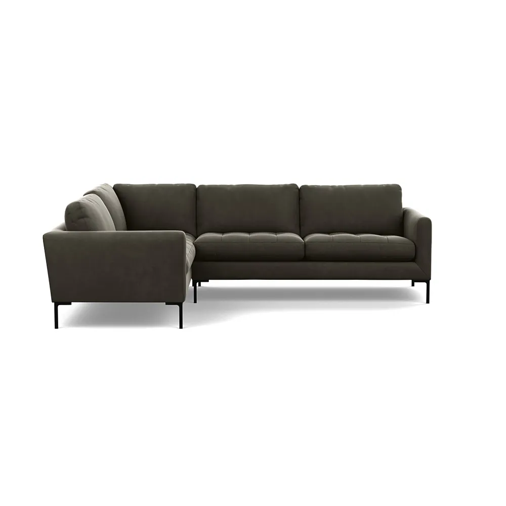 Heal's Eton Left Hand Facing Corner Sofa Velvet Charcoal Black Feet
