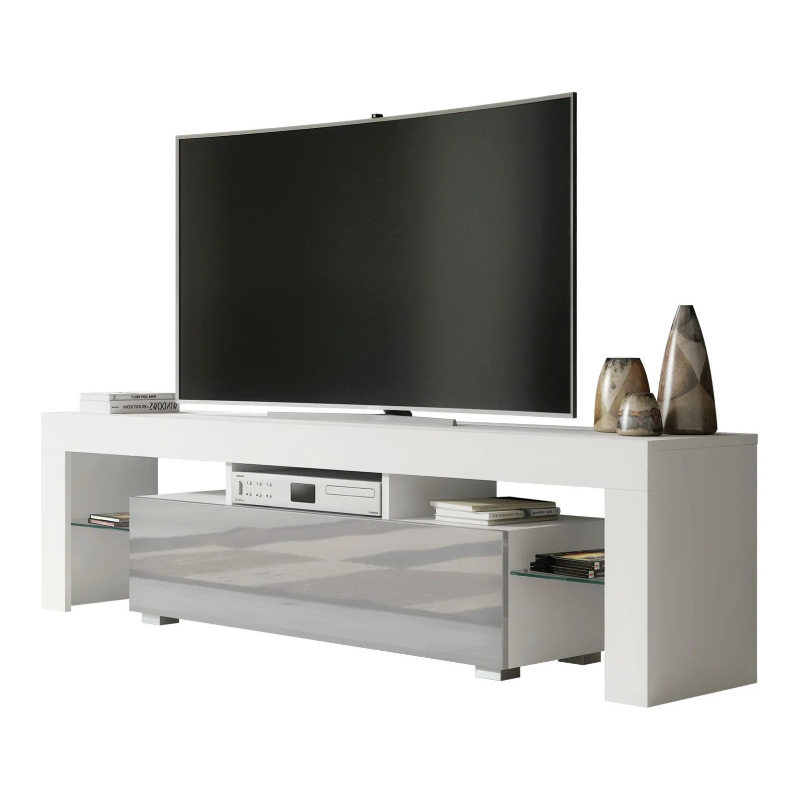 Creative Furniture TV Unit 160cm Stylish Modern - White with High Gloss Grey Doors 5