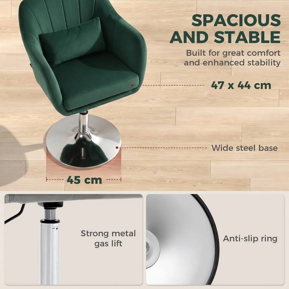 HOMCOM Retro Velvet Swivel Tub Chair with Steel Frame Dark Green 6