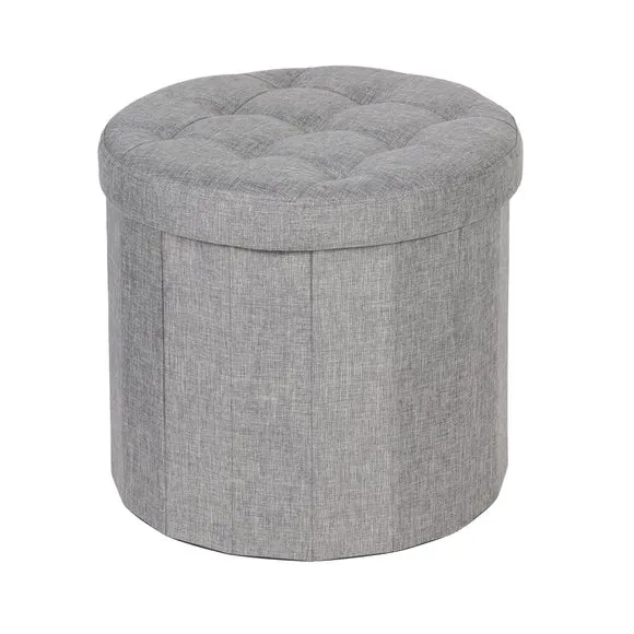 Faux Linen Round Ottoman 4