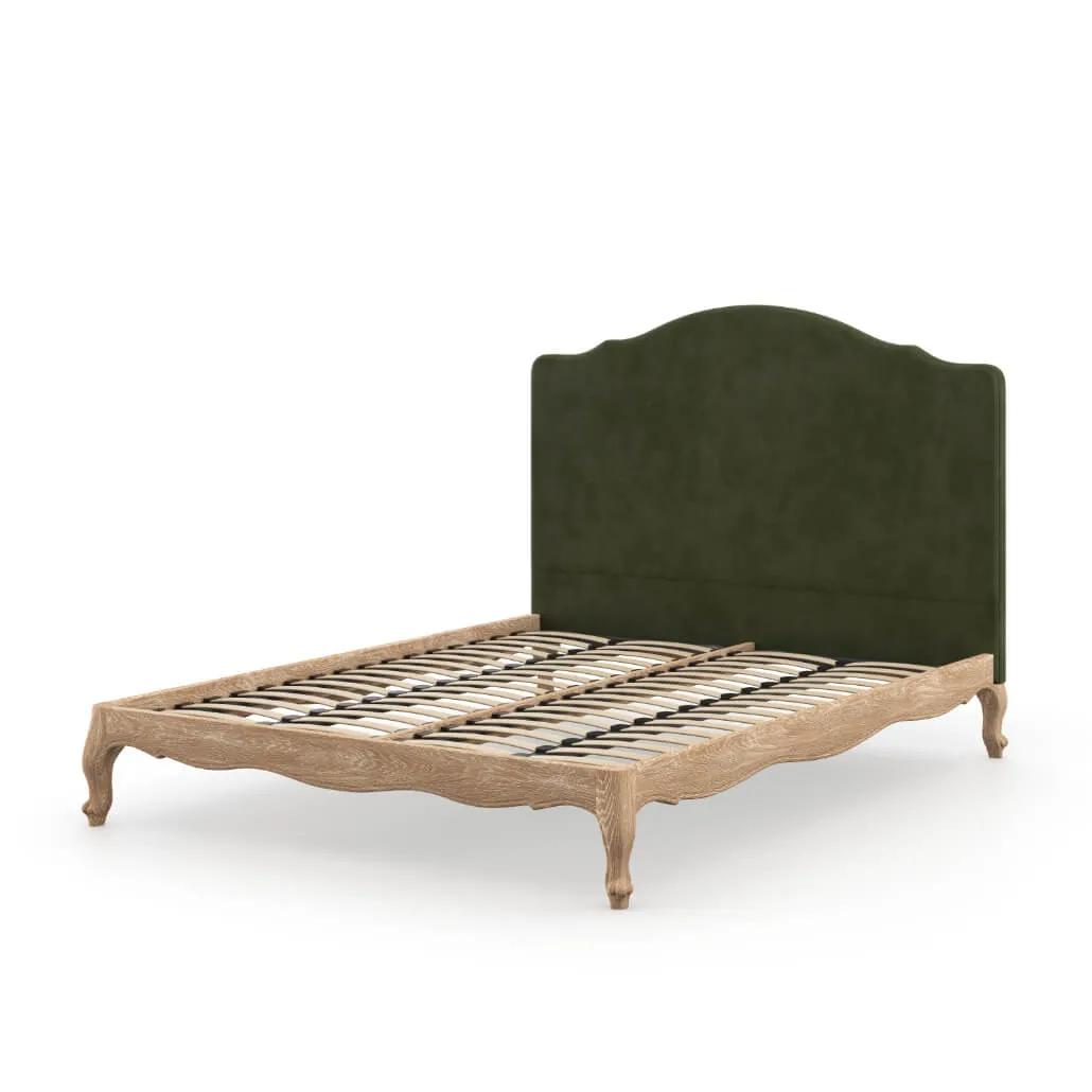 Sienna Velvet Bed, Super King - Moss Green / Weathered Oak