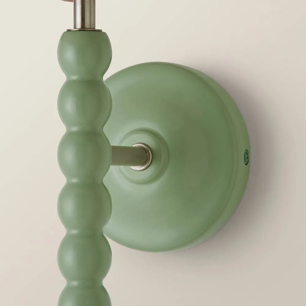 ValueLights Bobbins Sage Green Wall Light with Linen Trim Lamp Shade & LED Bulb in Pale Pink 5