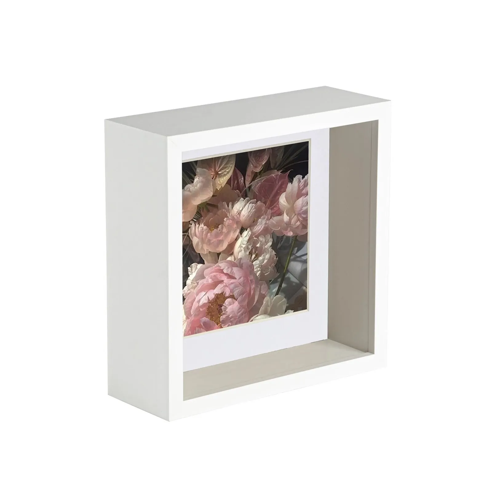 Nicola Spring 3D Deep Box Photo Frame - 6 x 6" with 4 x 4" Mount - White Mount