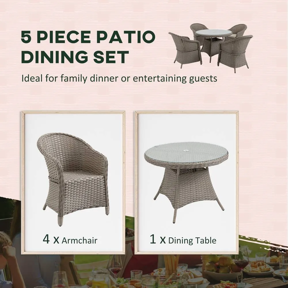 OUTSUNNY 5 Pieces Outdoor Patio PE Rattan Dining Set with Umbrella Hole & Cushions in Grey 4