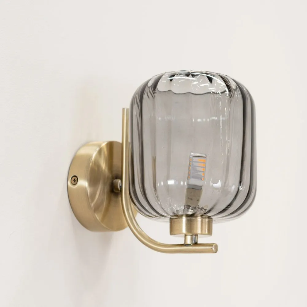 ValueLights Amelie Pair of Gold Stem Single Ribbed Glass Lamp Wall Light with LED Bulbs 4
