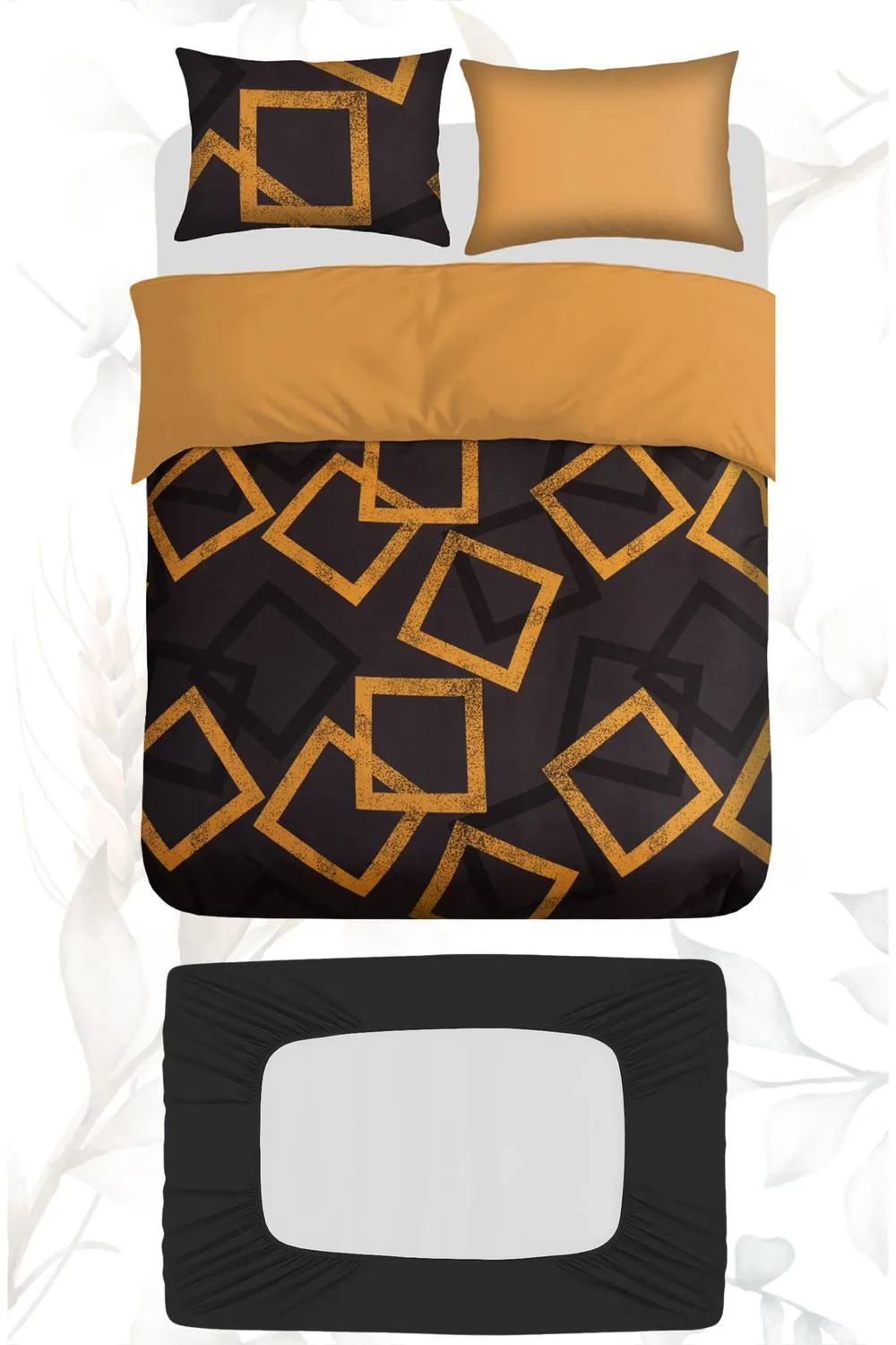 Grace Luxury 4 Pack Ultrasoft Duvet Cover Set with Fitted Sheet in Gold