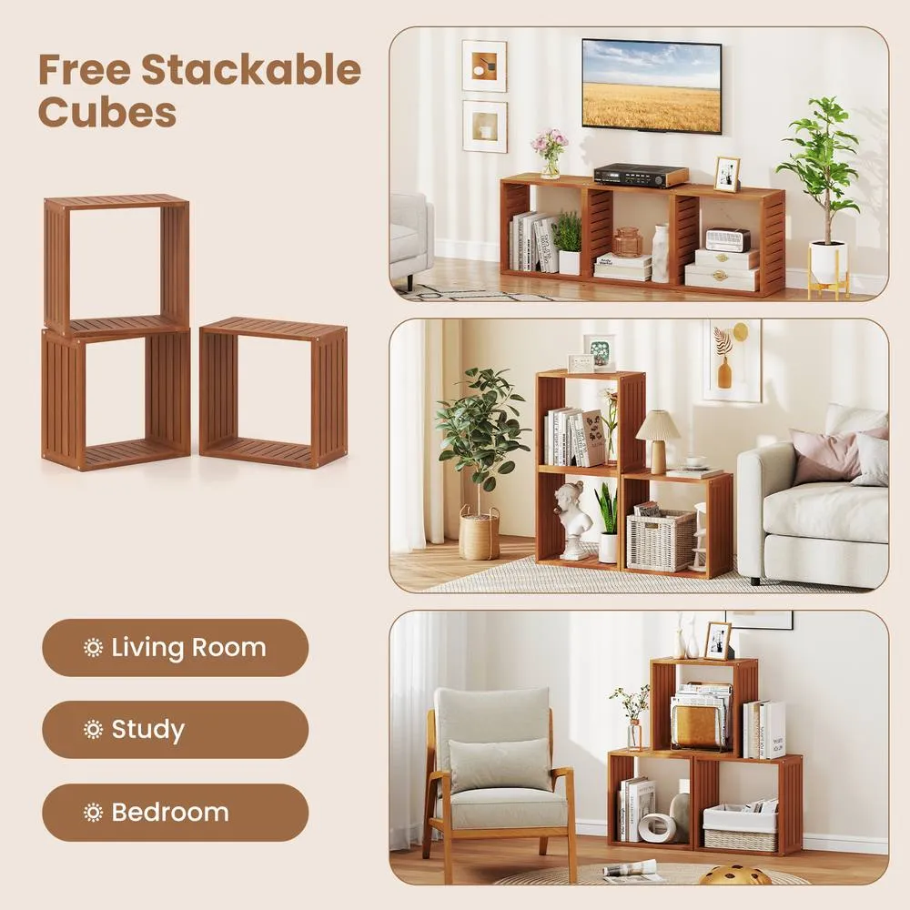 Costway 3 Cube Bookcases Wooden Stacking Storage Organizers Display Rack in Brown 5