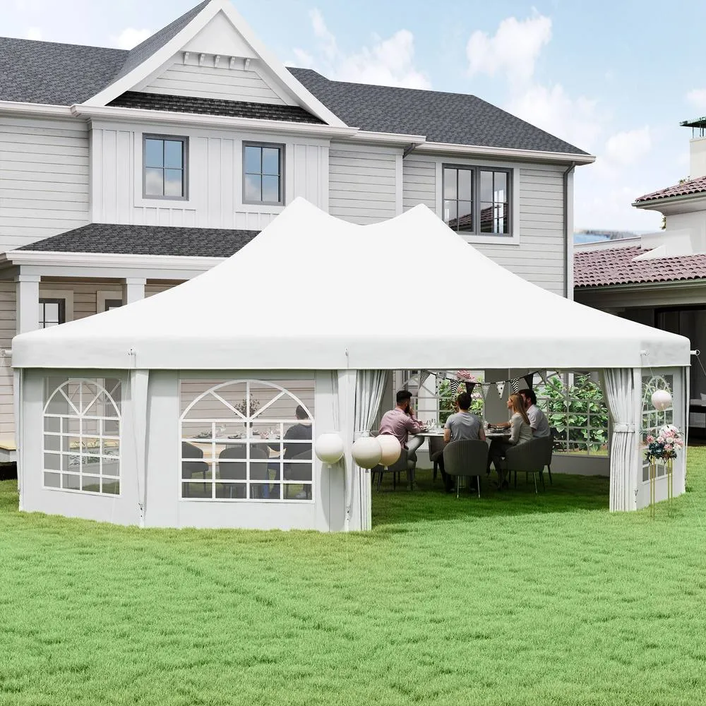 OUTSUNNY 10 Sides Heavy Duty Tent Gazebo Outdoor Party Wedding Event Marquee in White