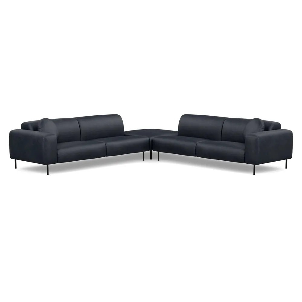 Heal's Luna Large Corner Sofa Luxury Leather Anthracite Black Feet