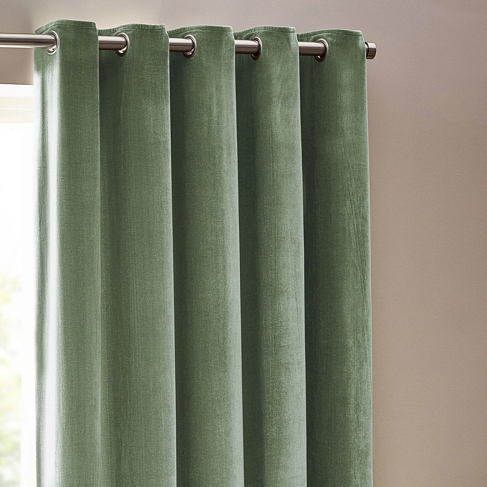 Yard Heavy Chenille Velvet Room Darkening Eyelet Curtain Pair in Green 3