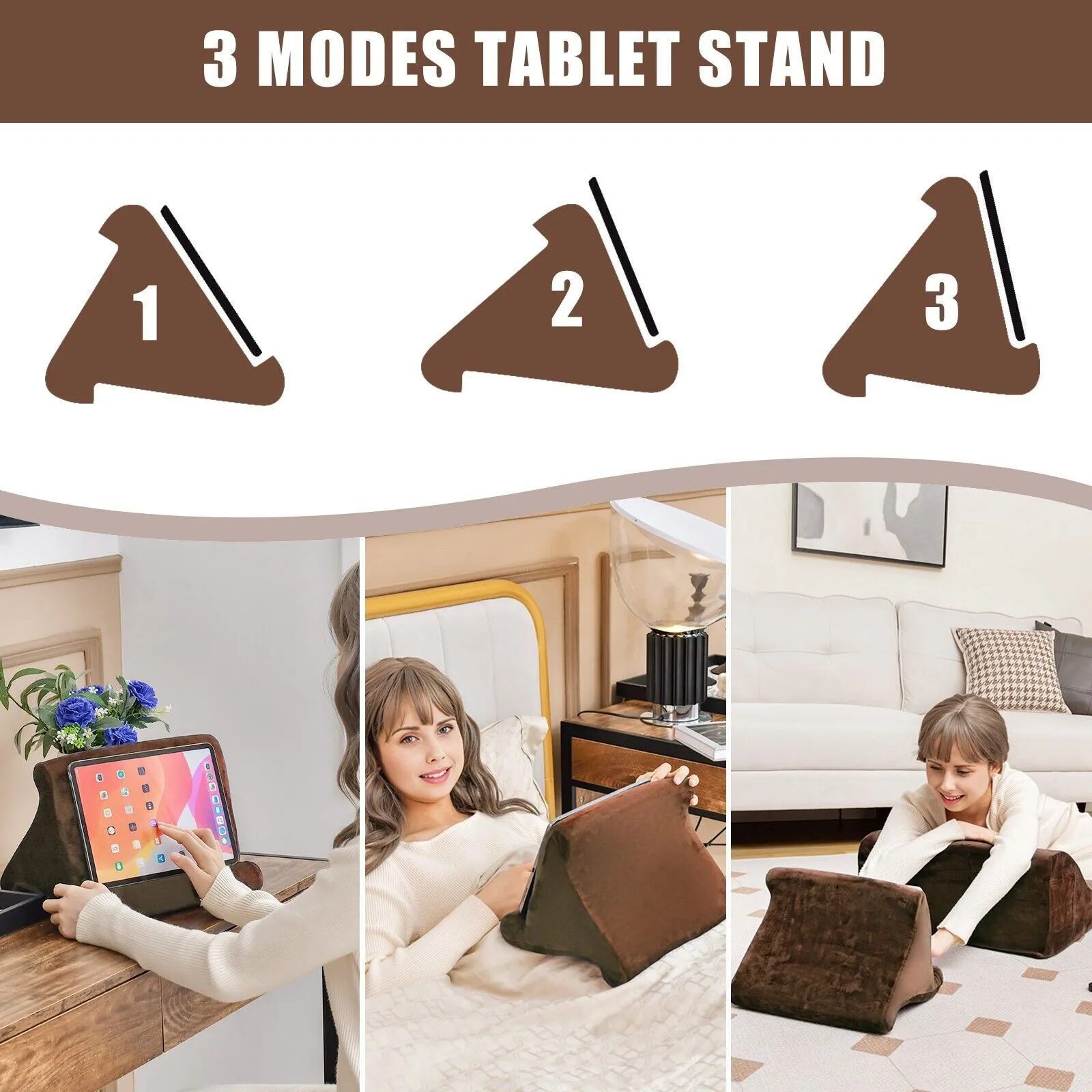 Costway 4 in 1 Bed Wedge Pillow Tablet Pillow Stand Side Pockets High Resilience Foam in Brown 3