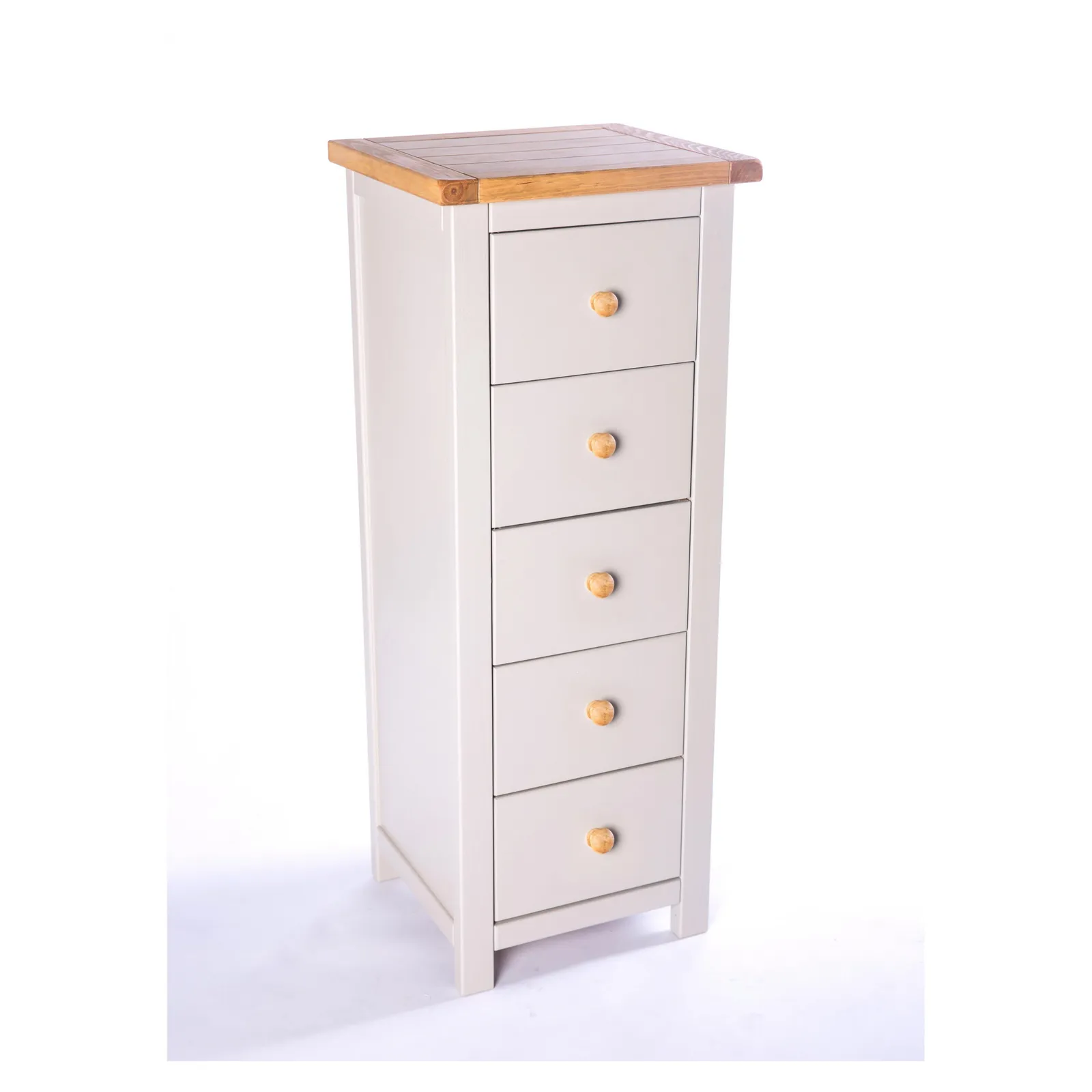 Cabinet Bits Argenta 5 Drawer Narrow Chest of Drawers Wood Knob in Light Grey 3