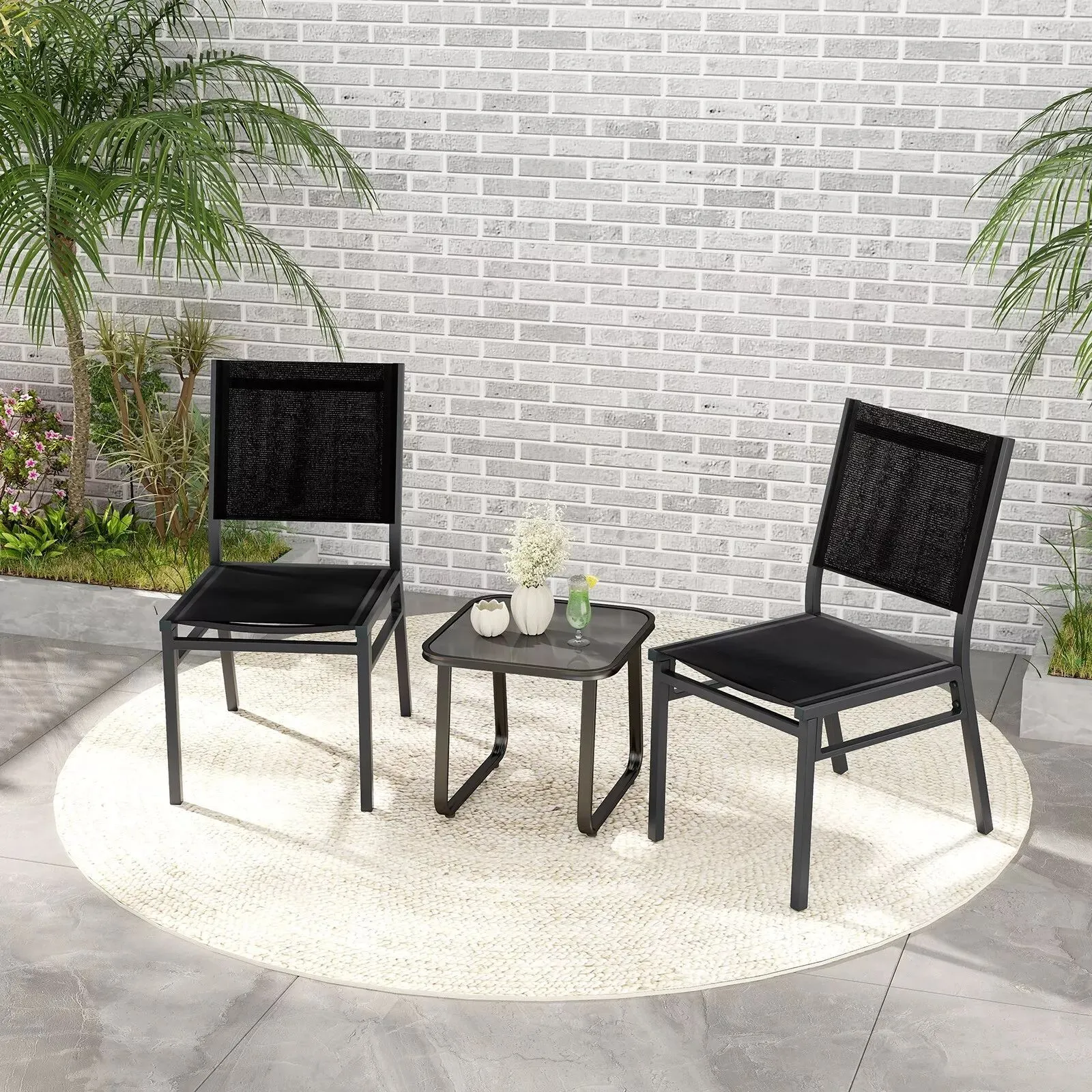 Costway Outdoor Dining Chairs Patio Armless Chair Lightweight Metal Chair in Black 3