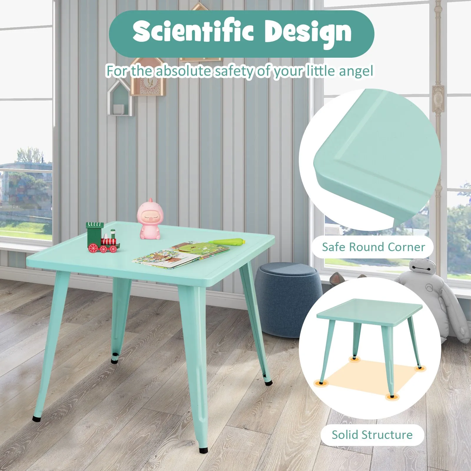 Costway Steel 27" Square Table Children Play Learn Activity Table Indoor Outdoor in Blue 3